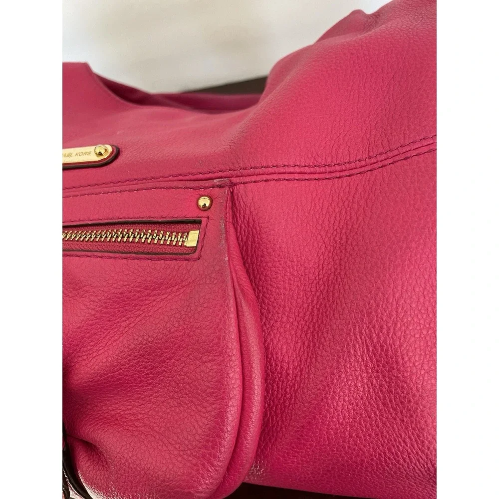 Michael Kors Austin Hot Pink Pebbled Leather Large Shoulder Bag Hobo MSRP$348